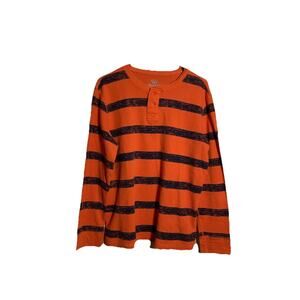 Roebuck & Co. Shirt Mens Size XL Orange Black Striped Long Sleeve Thermal Henley